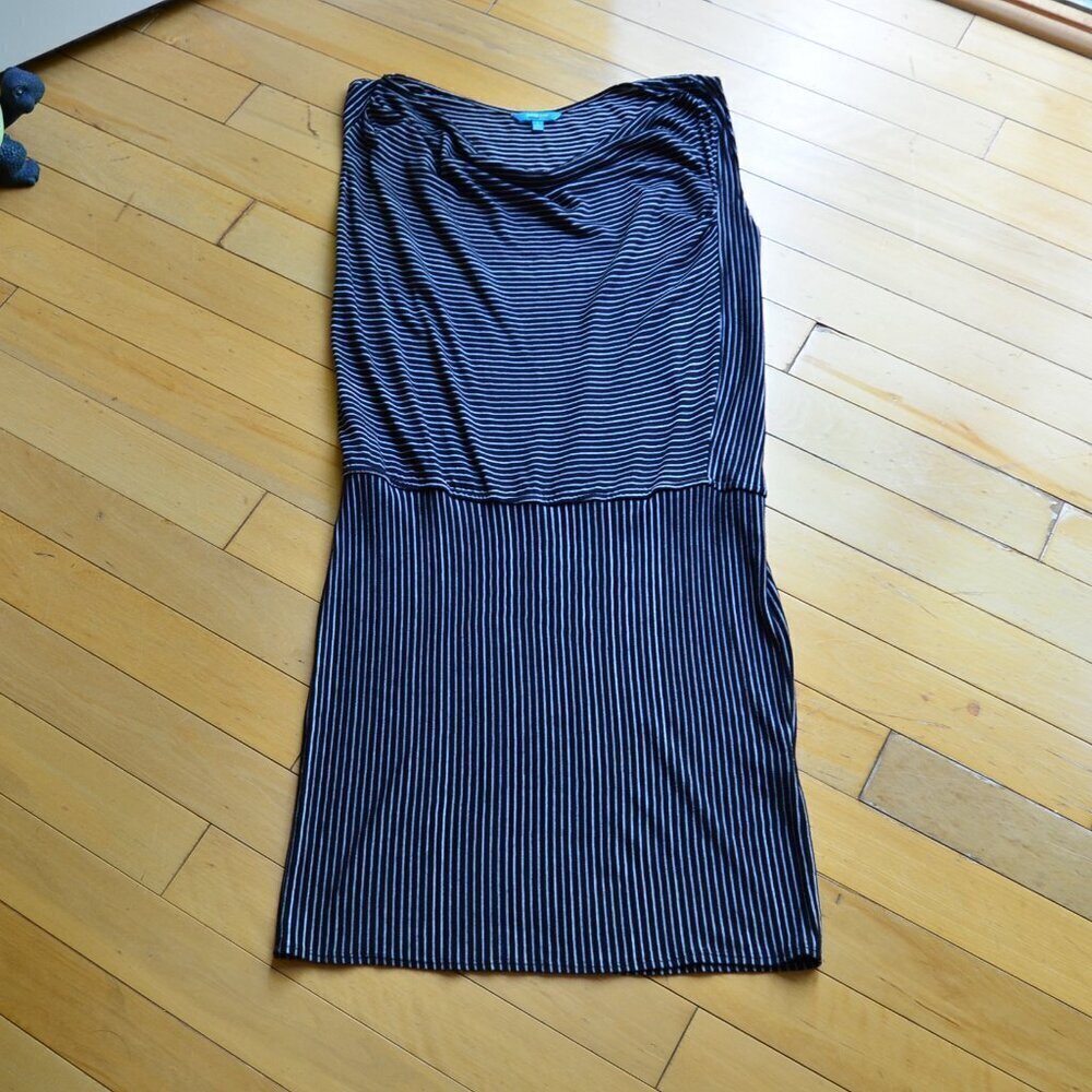 Derek Lam Sz Large Striped Black Combo Drape Neck Dress